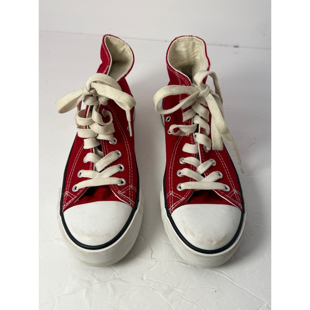 Red Canvas High Top Sneakers Lace Up Casual Skater Shoes 8181-2 Men 4.5 Women 6
